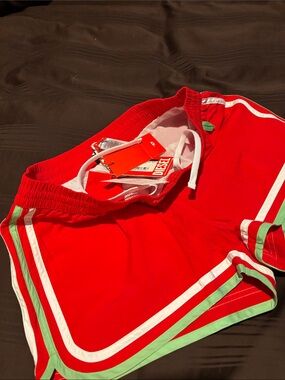 Diesel Red Shorts with White and Mint Trim